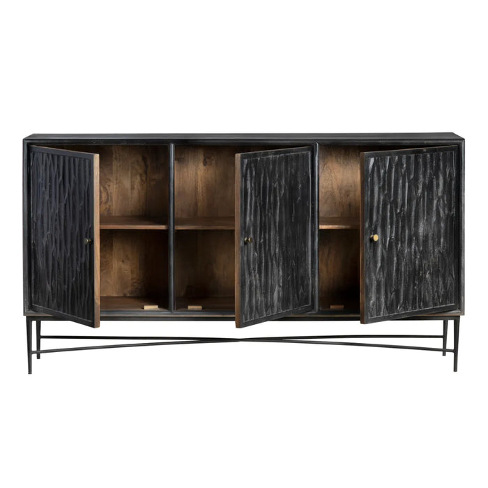 3-Door Black Textured Sideboard