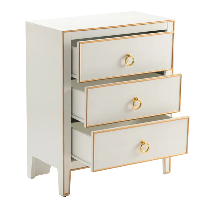 3-Drawer White & Gold Chest