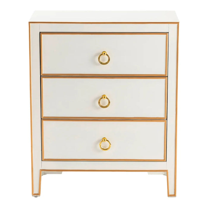 3-Drawer White & Gold Chest