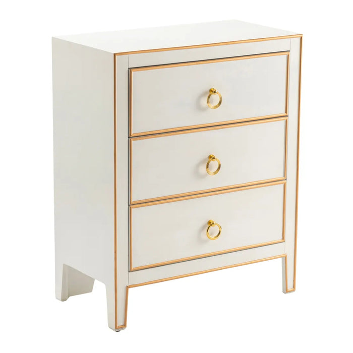 3-Drawer White & Gold Chest