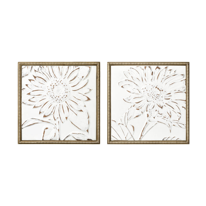 2-Set White Flowers Wall Art