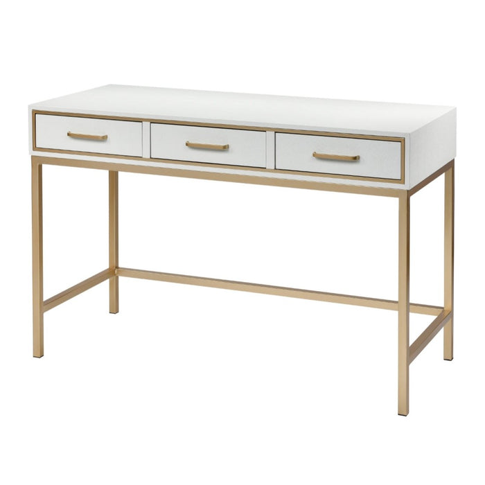 3-Drawer White Shagreen Console Table