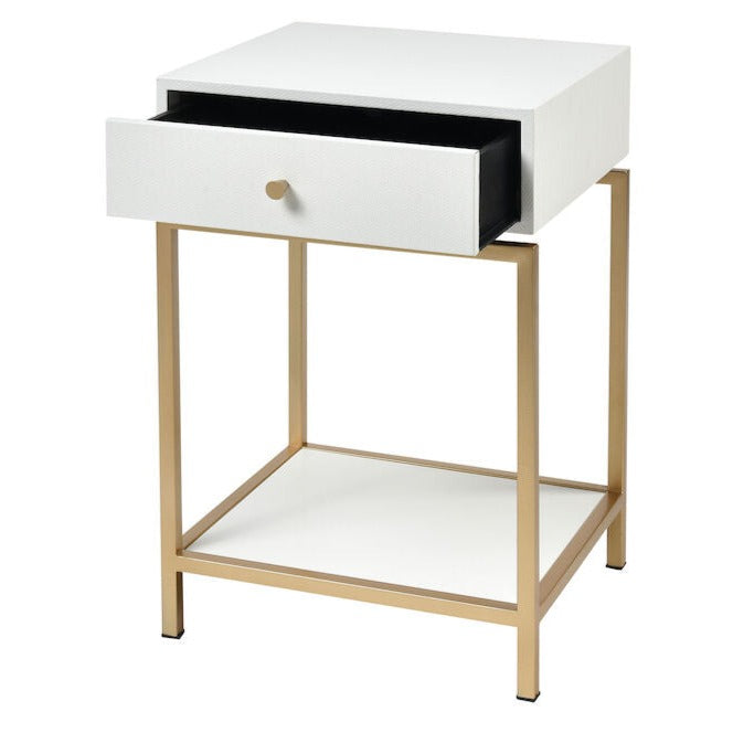 White Faux Shagreen Accent Table