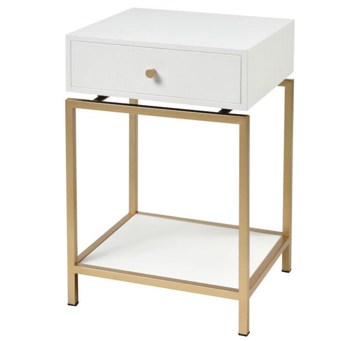 White Faux Shagreen Accent Table