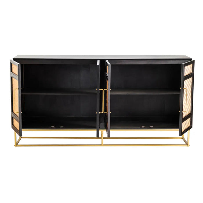 4-Door Cane Black Finish Sideboard