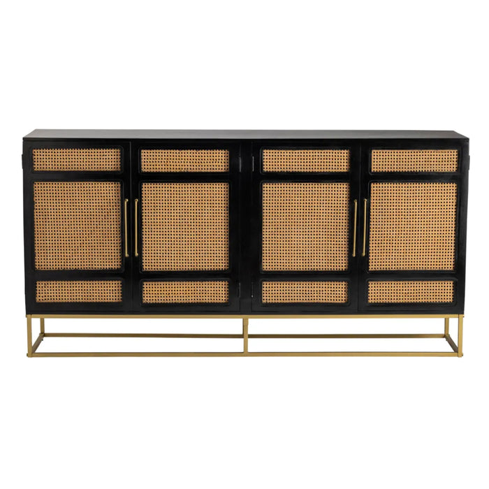 4-Door Cane Black Finish Sideboard