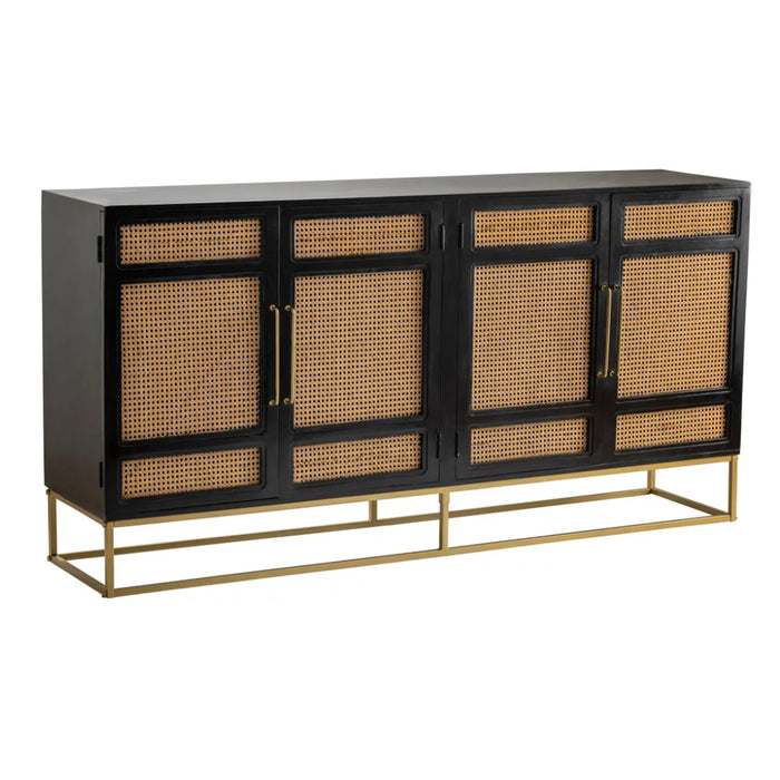 4-Door Cane Black Finish Sideboard