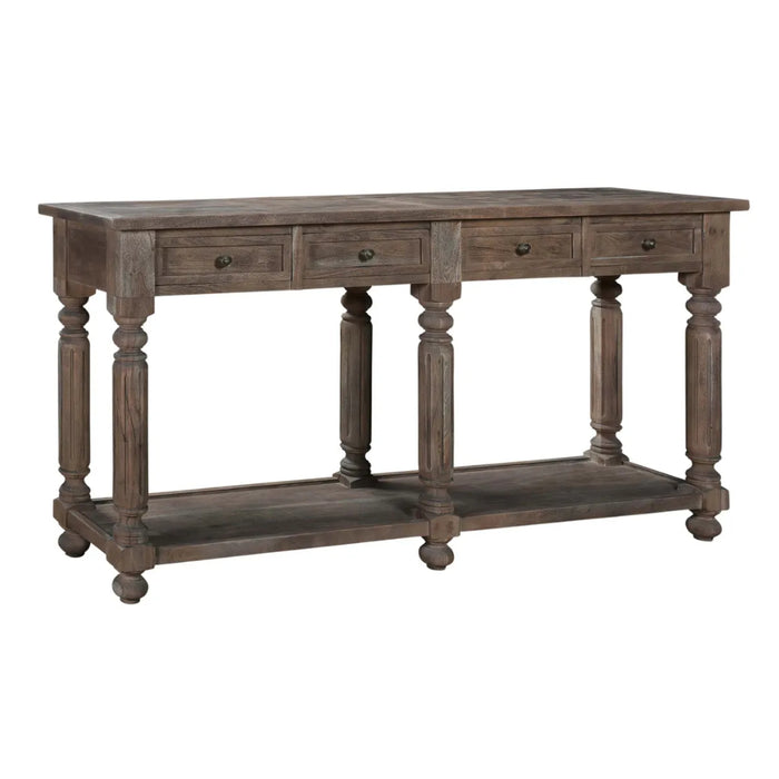 4-Drawer Natural Acacia Wood Console Table