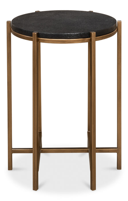 Black Natural Leather Side Table