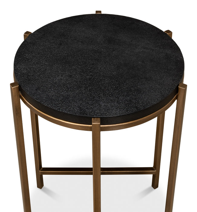 Black Natural Leather Side Table