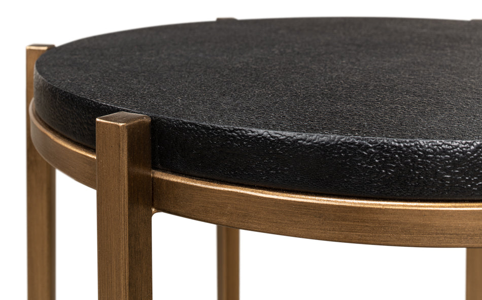 Black Natural Leather Side Table