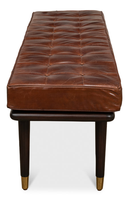 Leather Tufted Vintage Havana Bench