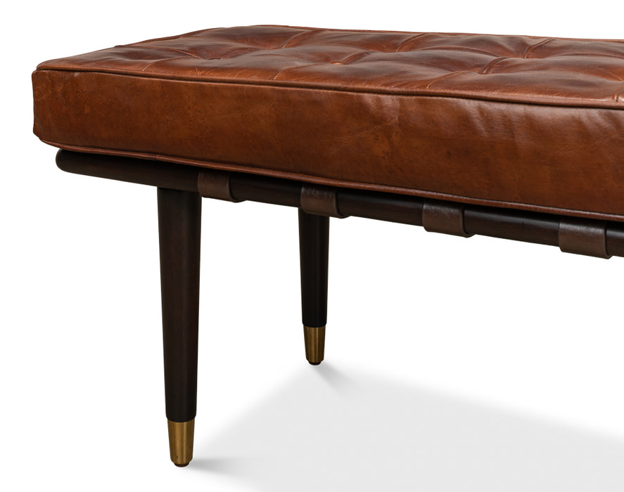 Leather Tufted Vintage Havana Bench