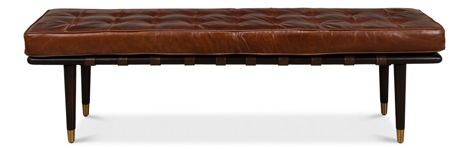 Leather Tufted Vintage Havana Bench