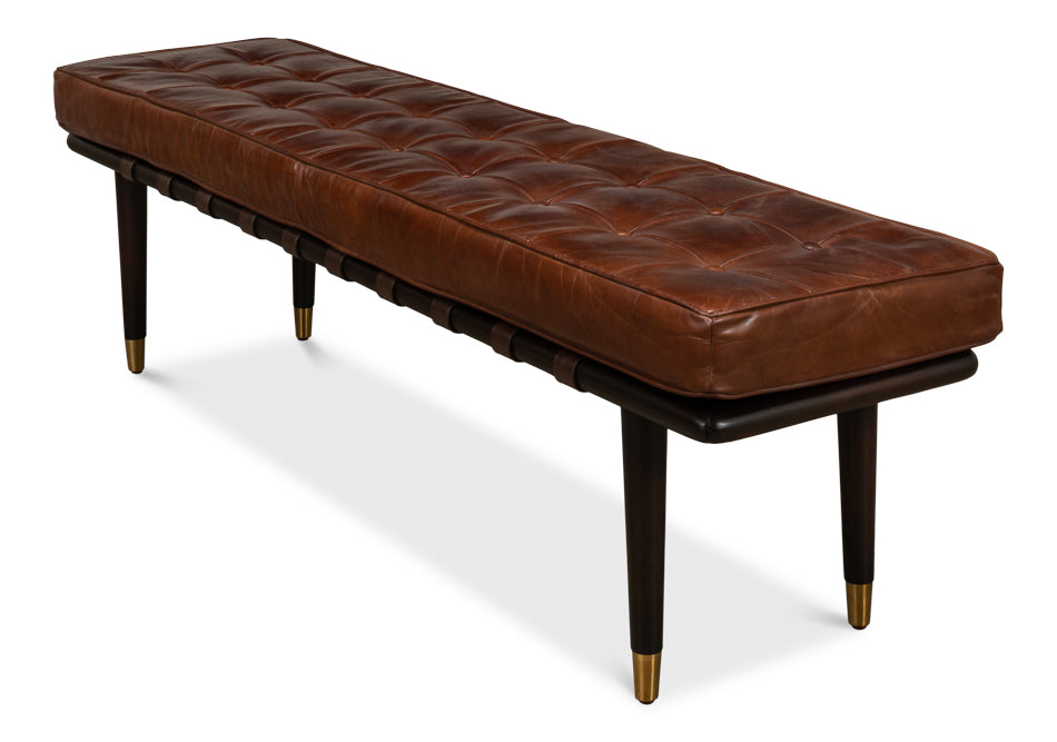 Leather Tufted Vintage Havana Bench