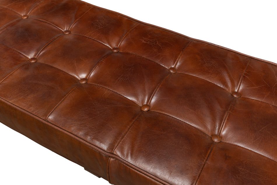 Leather Tufted Vintage Havana Bench