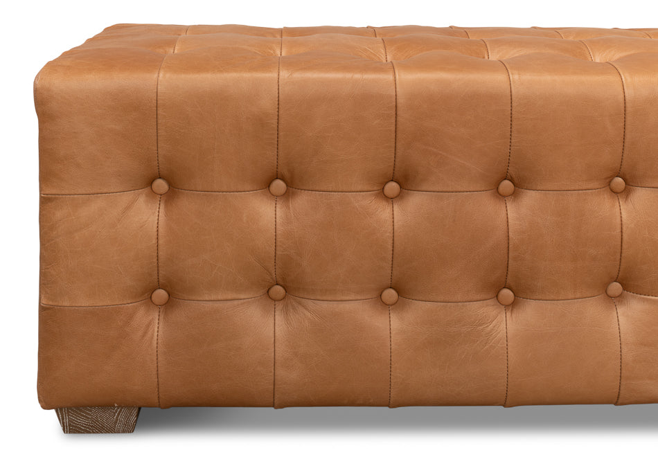 Saddle Brown Leather Tufted Ottoman