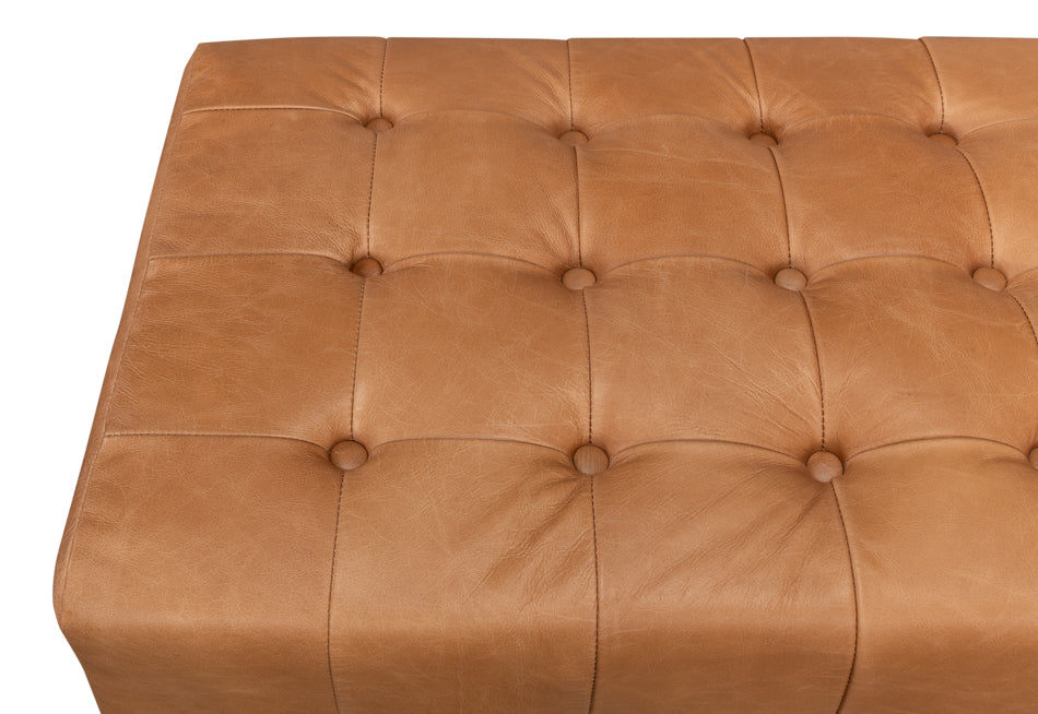 Saddle Brown Leather Tufted Ottoman