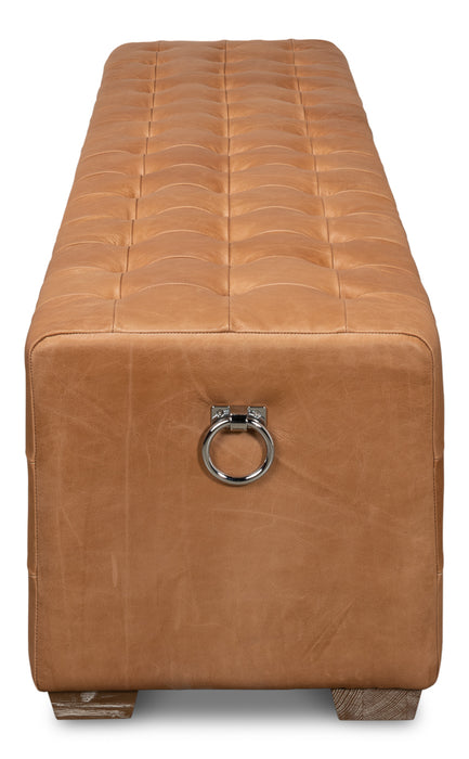 Saddle Brown Leather Tufted Ottoman