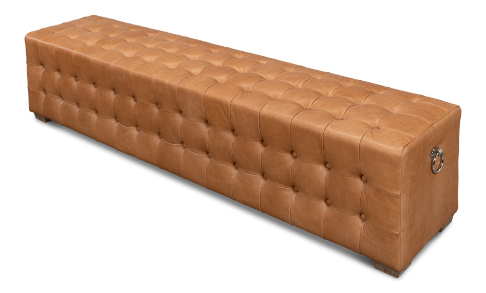 Saddle Brown Leather Tufted Ottoman