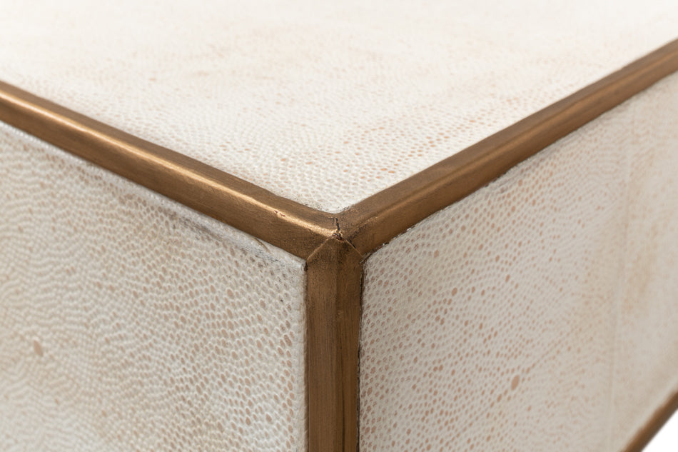 Gold Trimmed White Shagreen Console Table