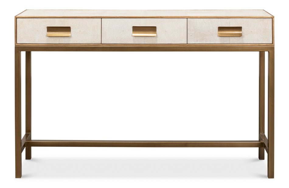 Gold Trimmed White Shagreen Console Table