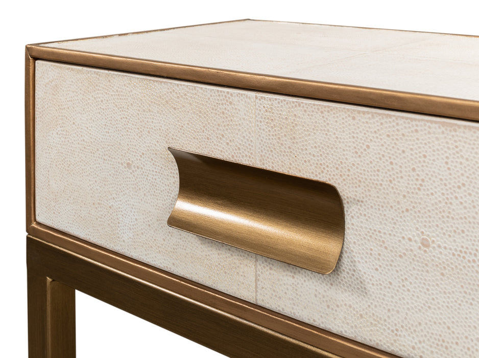 Gold Trimmed White Shagreen Console Table