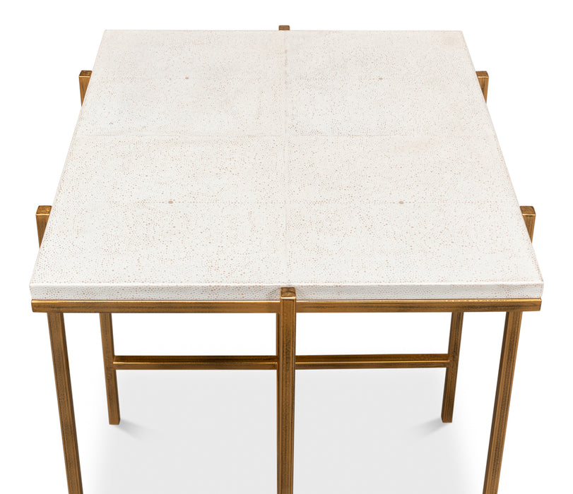 White Shagreen Accent Table