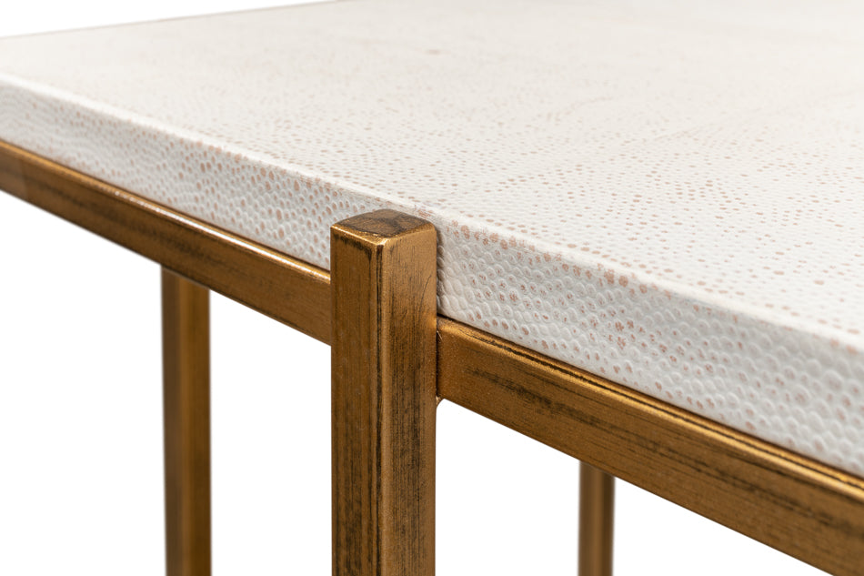 White Shagreen Accent Table