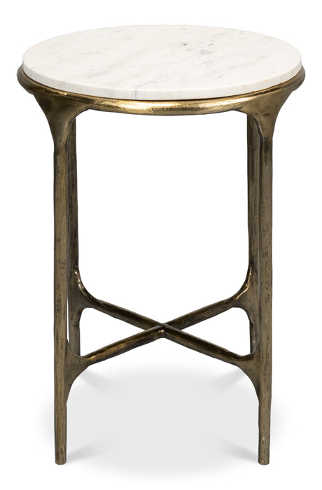 White Brass Round Accent Table