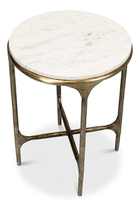 White Brass Round Accent Table