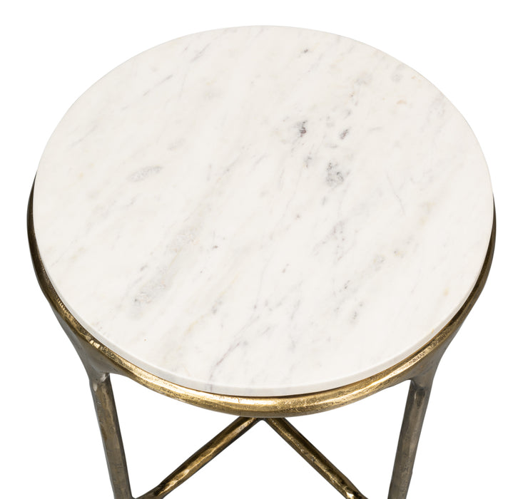 White Brass Round Accent Table