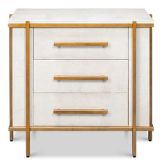 Gold Framed White Shagreen Leather Nightstand