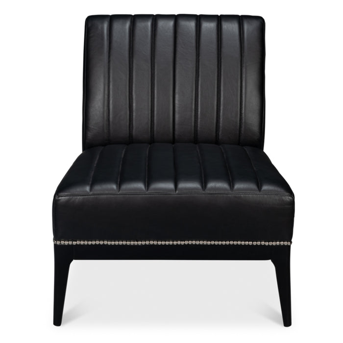 Distilled Leather Onyx Black Accent Chair