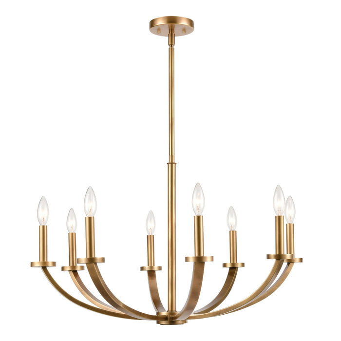 Curved Natural Brass 8-Light Chandelier