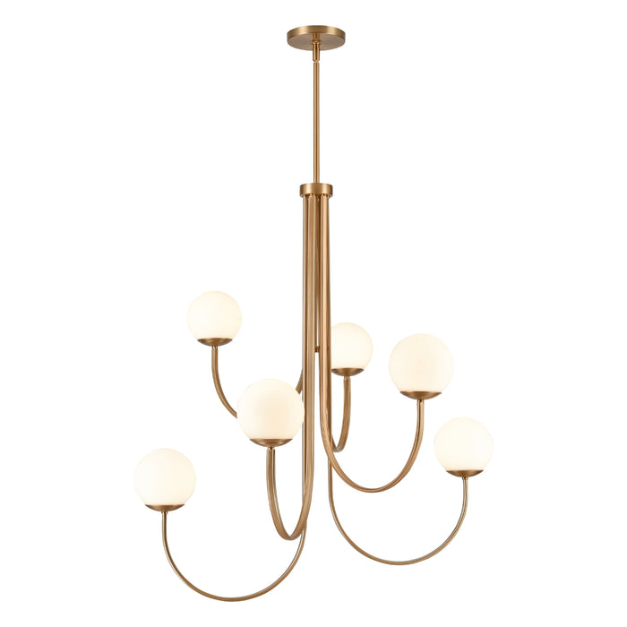 Gold and White Globes 6-Light Chandelier