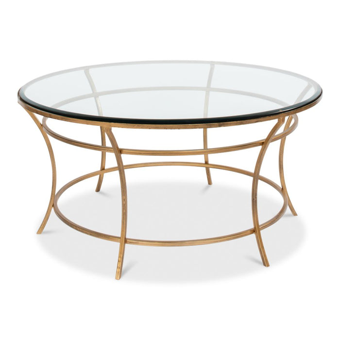 Contemporary Glass Top Gold Coffee Table