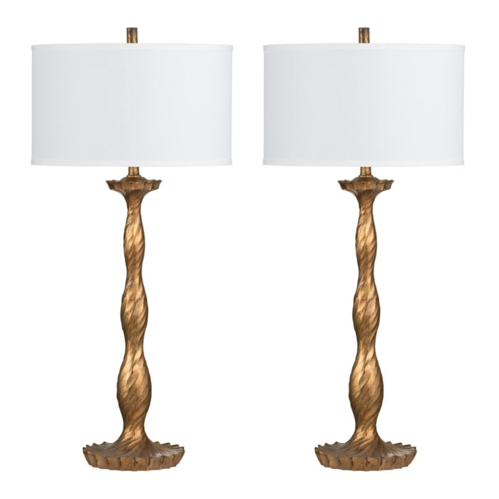 Antique Gold Curved Table Lamps - Pair