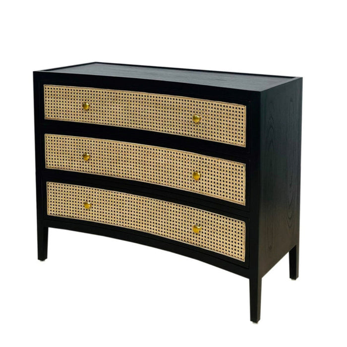 Black Curved Chest with Cane Drawers