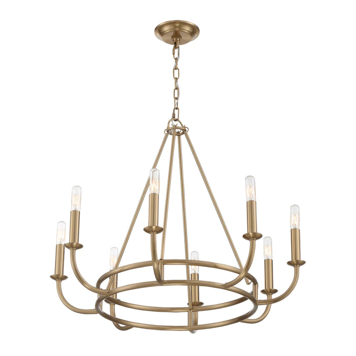 8-Light Aged Brass Sleek Chandelier