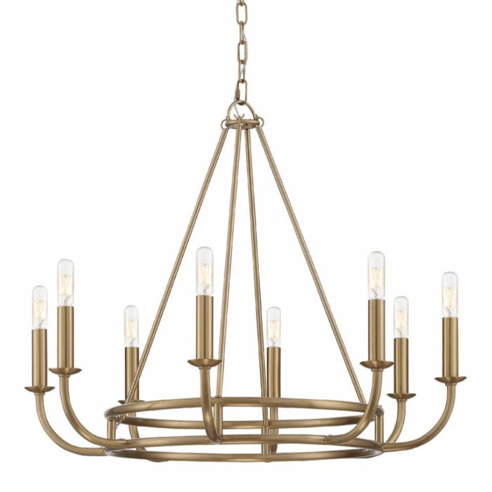 8-Light Aged Brass Sleek Chandelier