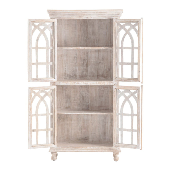 Whitewashed Cathedral 4-Door Cabinet