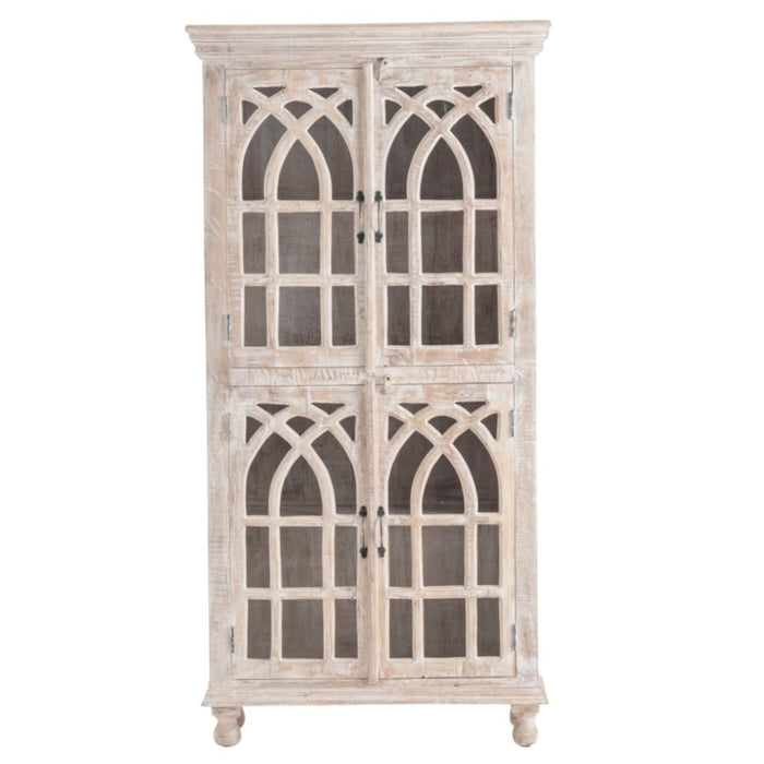 Whitewashed Cathedral 4-Door Cabinet