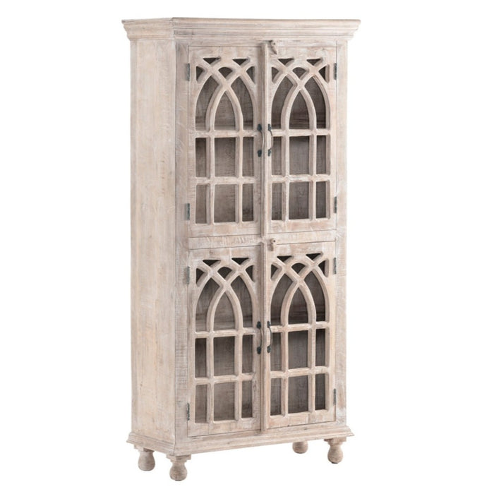 Whitewashed Cathedral 4-Door Cabinet