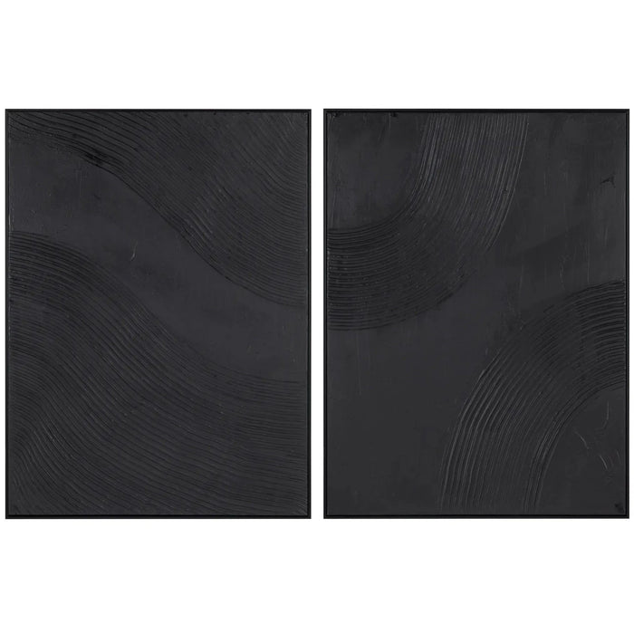 Black Wave Abstract Wall Art Set