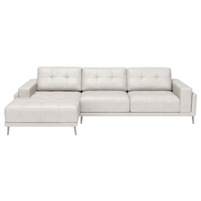 White Bovine Leather Chaise Sectional