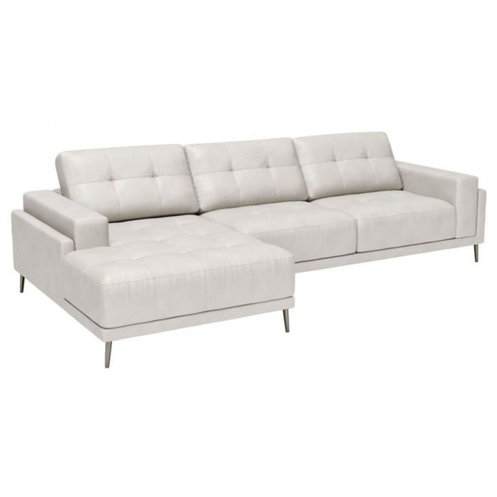 White Bovine Leather Chaise Sectional