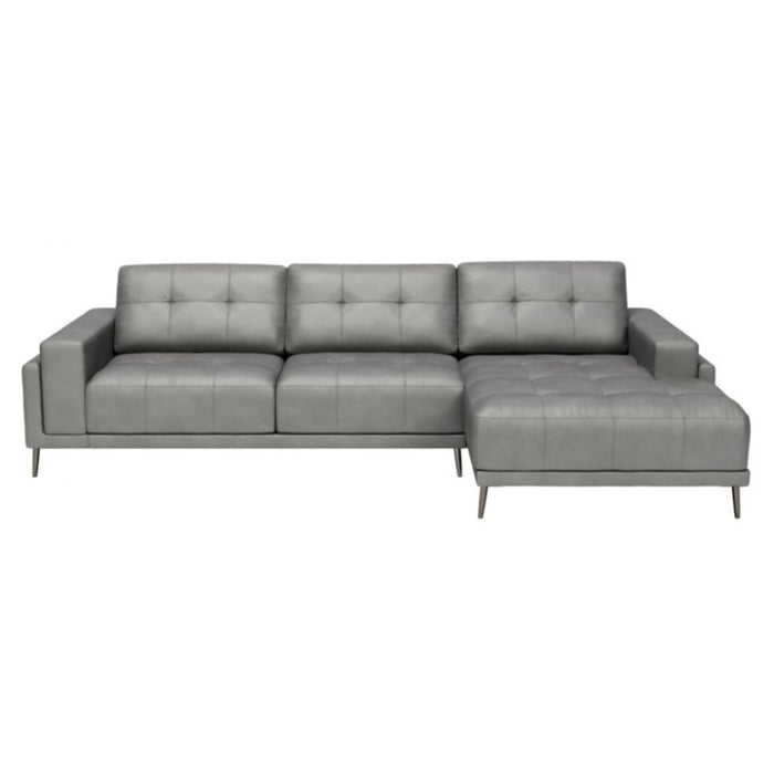 Gray Bovine Leather Chaise Sectional