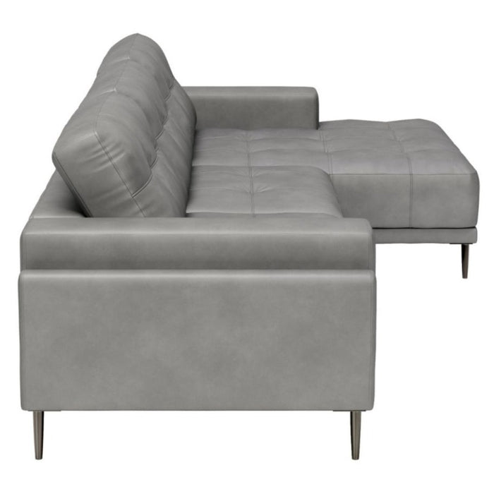 Gray Bovine Leather Chaise Sectional