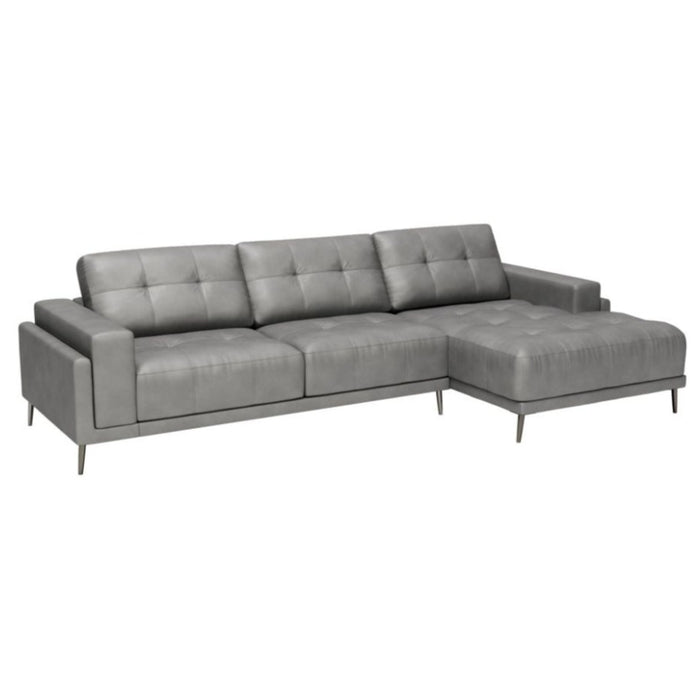 Gray Bovine Leather Chaise Sectional